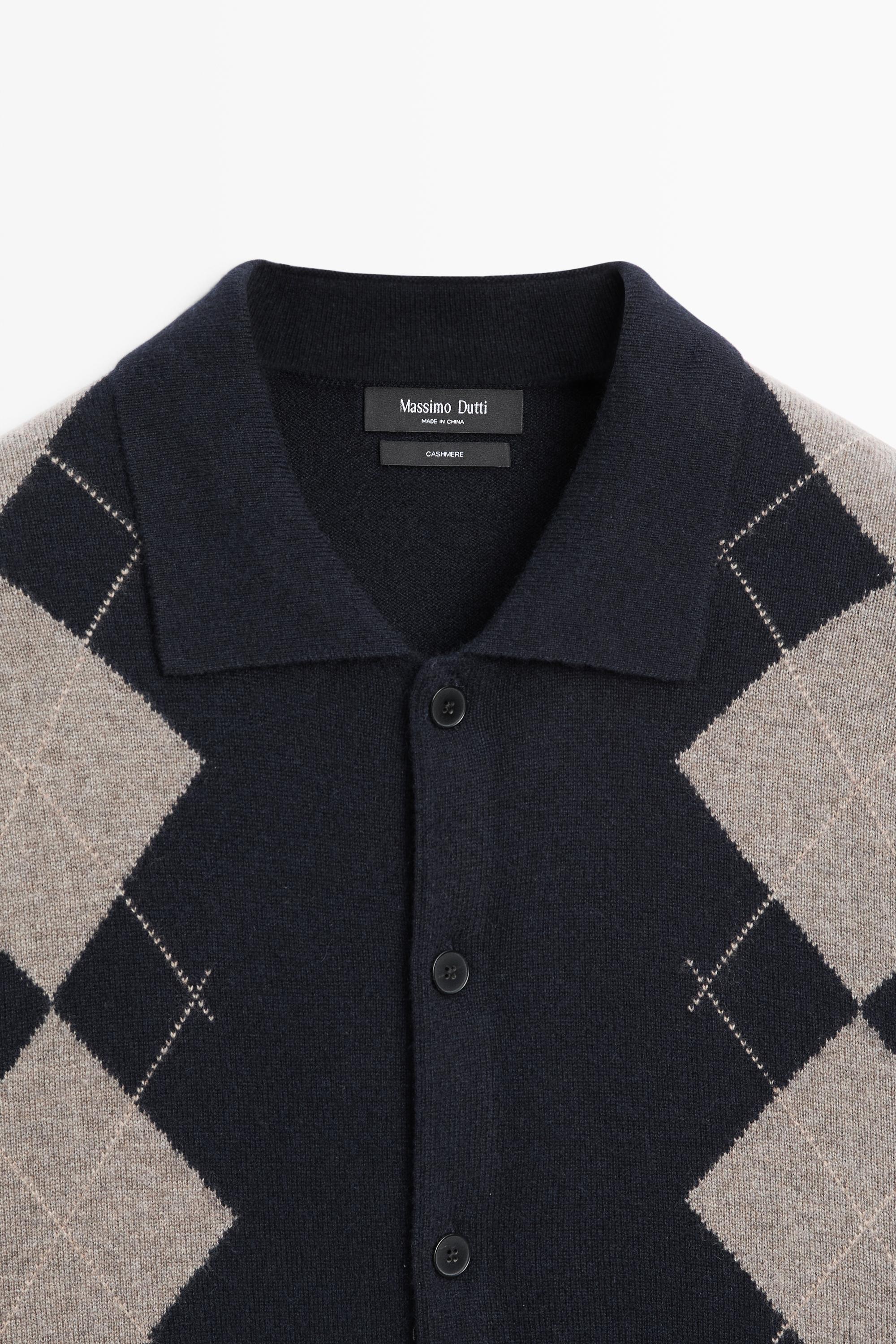 100% cashmere argyle cardigan with buttons